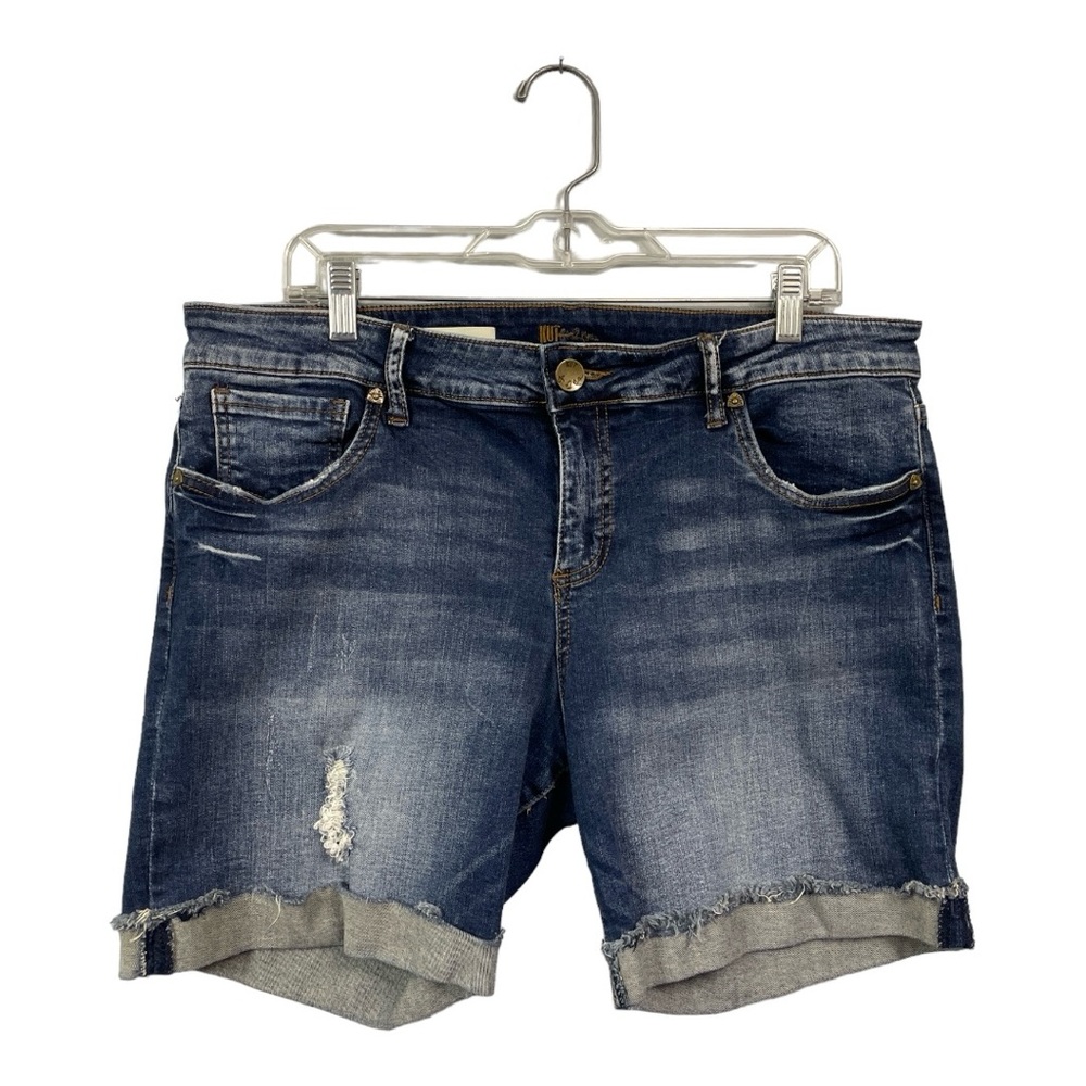 KUT Catherines Women's Size 16 Boyfriend Shorts Blue Distressed Cuffed Stretchy